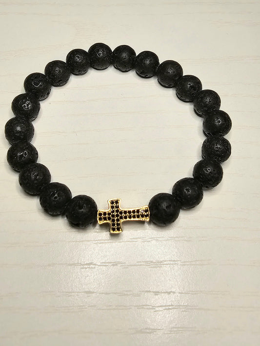 Black Cross Beaded Bracelet