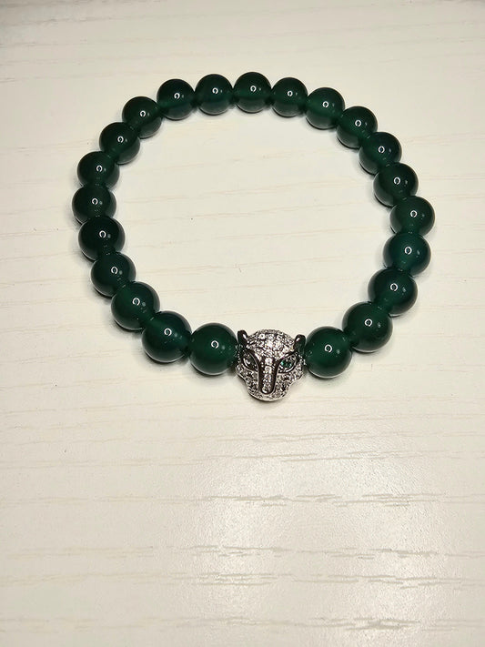 Green Eyed Panther Beaded Bracelet